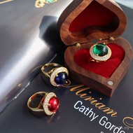 No ins Malachite Jewelry Retro Style Ring Gold-Plated Fade Ring Inlaid European American Wholesale F