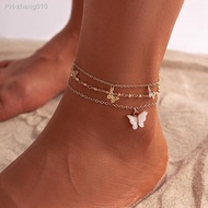Vintage Boho Butterfly Pendant Anklet For Women Bohemian Pearl Love Heart Tassel Anklets Summer Beach Party Foot Jewelry Gifts