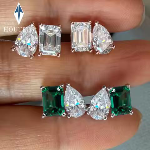 Green Emerald & Pear Cut Toi et Moi Stud Earrings for Women 925 Sterling Silver Two Stone Bridal Ear
