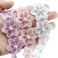 (1 yard/pack) 3.4cm Wide Colorful Nail Bead Organza Six Petal Lace Easy To Sew Preferred Accessory f