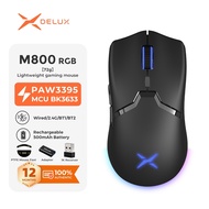 Delux M800 RGB PAW3395 26000DPI ACC Wireless Wired Gaming Mouse 72g Lightweight Programmable for Gam