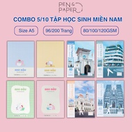 Combo 5/10 Southern Student Notebooks CLASSMATE 170-200 GSM 4-Liner Notebook A5 96/200 Pages, 2x2mm 