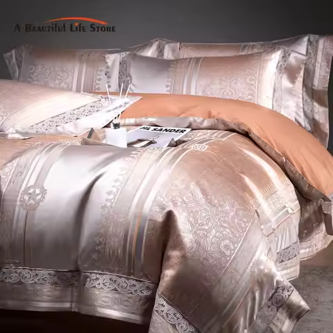 European Style Luxury Bedding Set High Precision Damask Jacquard Egyptian Cotton Soft Silky Duvet Co