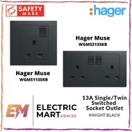 Hager Muse WGMS113SKB / WGMS213SKB 13A Single / Twin Switched Socket Outlet (Suitable for BTO)