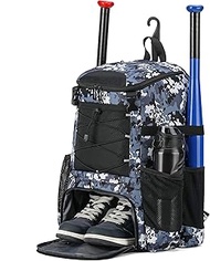 AI EN JIU Softball Bag, Baseball Bat Bag for Youth Girls Adult, Lightweight Baseball Equipment Backpack with Shoe Compartment, Bat Backpack with Fence Hook for TBall Bat, Helmet