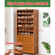 【Flip Door Bamboo Shoe Cabinet】Minimalist Wooden Shoe Shelf/  3/5/7/9/11 Tier Shoe Rack
