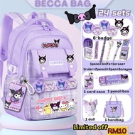❤️24H shipping❤️beg sekolah kuromi kuromi school bag purple school bag with back support  waterproof