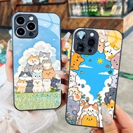 Cute colorful cat glass case stacked next to each other for iPhone 17 16 15 14 13 12 11 8 7 6 6s 6p 