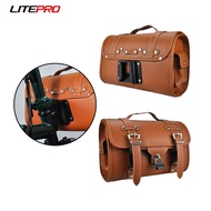 Litepro Retro Bicycle Front Bag For Brompton Bike Vintage Leather Head Bag
