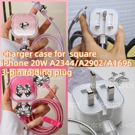 Silver bow For iPhone 13 promax 20w A2344/A1696 UK 3-pin folding plug square  charger cover for iPho