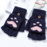 Fleece Lined Winter Half Finger Fold Over Warm Thick Student Gloves Knit Writing E5f9