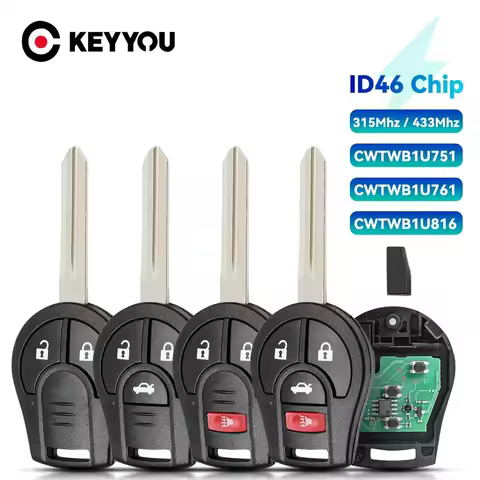 KEYYOU 1PCS NEW 315/433MHZ Remote Car Key For Nissan Keyless Entry 46 Chip CWTWB1U751 TWB1U761 H0561