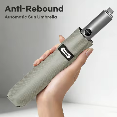 Parachase Anti-rebound Safety Automatic Umbrella UV Protection, Black Coating Sun Umbrella Foldable,
