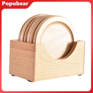 Woeuri Solid Cup Holder Japanese Style Wooden Coaster Set with Storage Box Heat-resistant Non-slip D