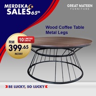 Griffin Wood Coffee Table / Metal Legs / Meja Kopi / Kaki Besi / Meja Bulat / Great Mateen Furniture