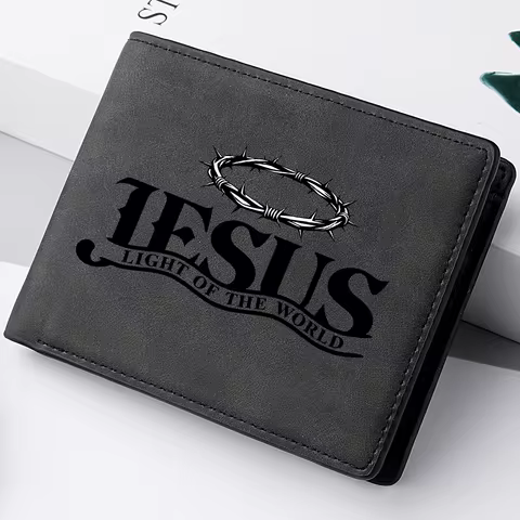 Dibaoleiou Vintage Men's Wallet Suede PU Leather Bifold Credit Card Holder with Jesus Light of the W