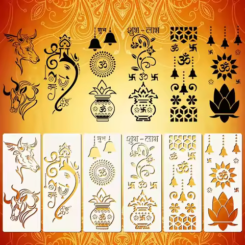 1Set 5.5x14.1inch Diwali Painting Stencils for Wall Fabric Wood Craft Reusable Plastic Rangoli Patte