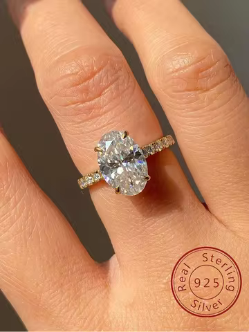 925 Sterling Silve Gorgeous Shiny 1-4.5CT Oval Zirconia Ring For Women Engagement Wedding Luxury Hig