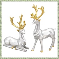 (F Y Z E) Decorative Set 2PCS Deer Sculpture 3D Geometric Deer Ornaments Used to Set Off the Festive
