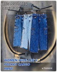 WIDE LEG LADIES 6 POCKET CARGO Pants NON-Streatch Seluar Panjang Kargo Wanita Celana Jeans Wanita