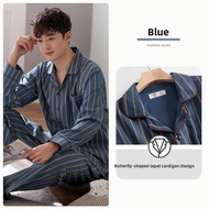 100% Cotton Pajamas Men's Spring Autumn Long-Sleeved Loungewear Thin Casual Suit