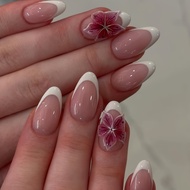 Today New Products/24pcs Almond Shape Gorgeous Flower French Wearable Nails 3D Three-Dimensional Det