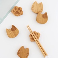 日式實木卡通筷子架 可愛創意家用貓咪筷子托貓爪筷枕 櫸木筷托