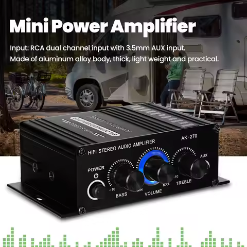 AK270 Mini Audio 2-Channel Stereo Power Amplifier Portable Sound Amplifier AUX Input Speaker Amp for