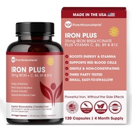 Iron Supplement for Women - Gentle Chelate Iron Bisglycinate 25mg with Vitamin C, B6, B12 Folic Acid