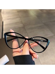 時尚輕便貓眼眼鏡框,女士日常時尚平凡眼鏡搭配黑色復古現代防藍光眼鏡