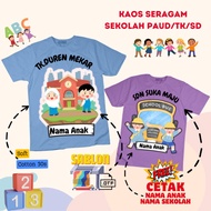 Kaos Custom Seragam Anak TK Paud Gratis Cetak Nama | Baju Atasan Anak Couple Terbaru Lengan Pendek  Laki-laki dan Perempuan Usia 2 Sampai 16 Tahun | Tshirt Seragam Sekolah Kelas TK Paud SD Couple Combed 30s | Pakaian Anak Banyak Motif dan karakter Murah