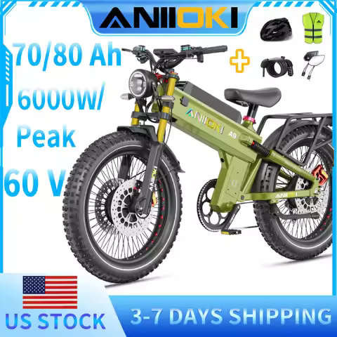 Electric Bicycle 6000W Peak Motor 70Ah 80Ah 47mph Fat Tires 26"*4.8" Suspension Air Fork EBike A9 Pr