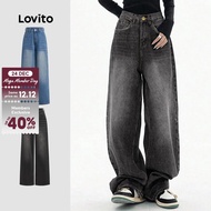 Lovito Casual Jeans Cat's Whiskers Pocket Jeans for Women L106AD1240