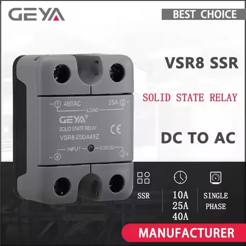 GEYA Single Phase Solid State Relay SSR 10DA 25DA 40DA Relay DC to AC 3-32V Input DC & 24-480VAC Out