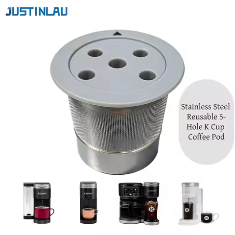 JUSTINLAU Reusable 5-Hole Coffee Dripper Stainless Steel K Cup Coffee Pod Filter Net for Keurig K Su