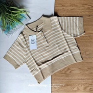 Colorbox Tshirt Kaos Wanita Short Sleeve Stripe Knit Top