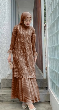 Tiara Maxy Dress Brukat Tile Dotty Terbaru M L XL Ready stock 5 warna/Gamis Kondangan Kekinian Termu