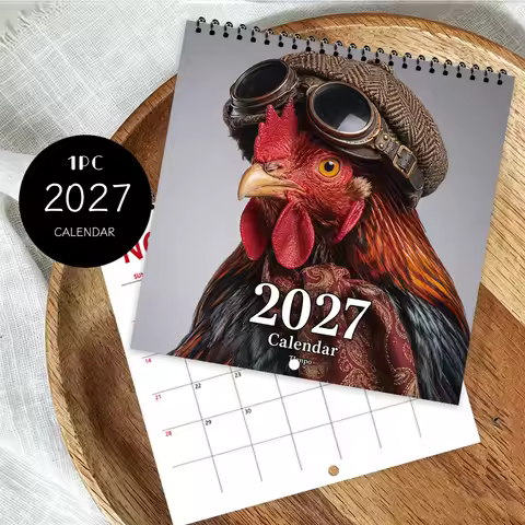 1pc 2027 Wall Calendar, Anthropomorphic Rooster 12-month Monthly Planner, Perfect Gift For Birthdays