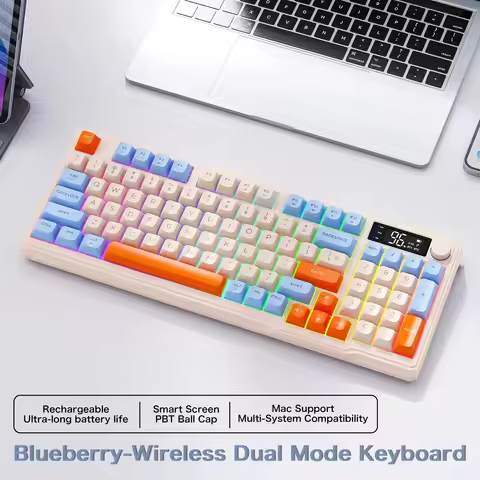 FreeWolf M96 Wireless Gaming Keyboard with Screen Bluetooth Dual-Mode Multi-Device Ergonomic Design