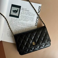 ::CHANEL:: 黑荔枝牛皮 雙C金釦 WOC 金鏈包