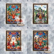 Five Tigers wall painting 36x48cm made of high-quality glossy fabric with genuine composite frame