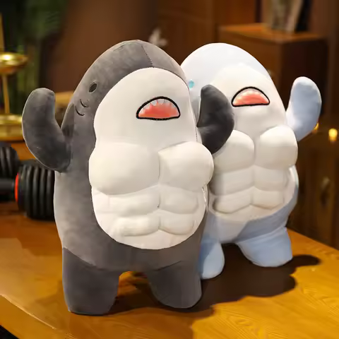35cm Muscle Shark Plush Toys Stuffed Ocean Whale Fish Stuffed Animals Soft Plushie Dolls Kids Birthd
