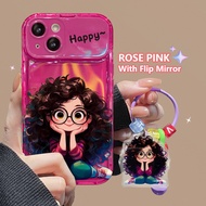 Girl With Mirror Case Oppo Reno 8Z 7Z 9 8 7 Lite 6 5 Pro Plus 10 Pro+ 7Se R17 Find X3 Pro X5 Transparent Pink Cute Cartoon Casing A93s A72 A53 A97 A32 A11X A9 A5 2020 Cover