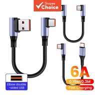 6A Elbow 90° USB Type C Short Cable 15cm/30cm Gamer Charging Cable Type C To Type C Fast Charge for 