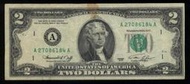 紀念美國獨立200週年1976年印製發行"首年第一版+第一個AA字軌"連美國本土都少見之2元面額紙鈔--台北可面交