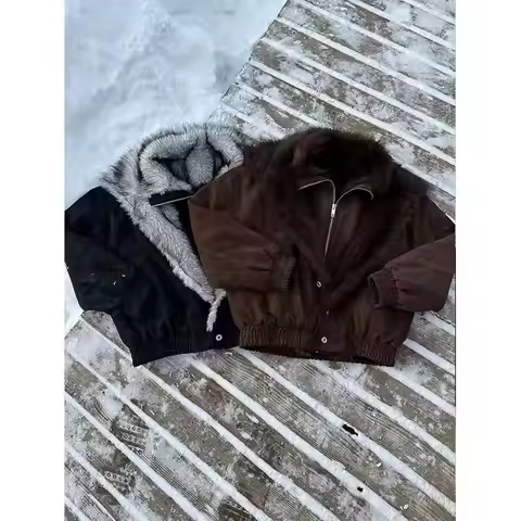 Easy Success Polar Wolf King Double Placket Stand Collar Cotton Jacket Mountain Eagle American Retro