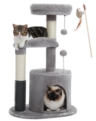 Uion 32.7" Cat Tree Small Cat Tower Kitten Scratching Posts Condo with Sefl-Grooming Toy, Gray Cat Tower Cat TreeScratchers Pads &amp; Posts