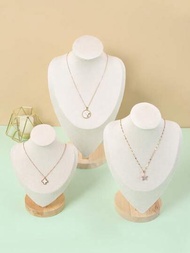 1只木製和天鵝絨項鍊展示支架,搭配頸部模型,用於珠寶展示和展示,情人節禮物