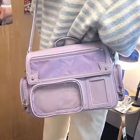 Cross Body Bag Ita Bag with Transparent Pocket Lolita Cosplay Shoulder Bag Y2K Japanese Style DIY Di