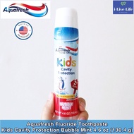 Aquafresh Fluoride Toothpaste, Kids Cavity Protection, Bubble Mint 4.6 oz (130.4 g) สำหรับเด็ก 2ปี+ ADA USA ยาสีฟันป้องกันฟันผุ